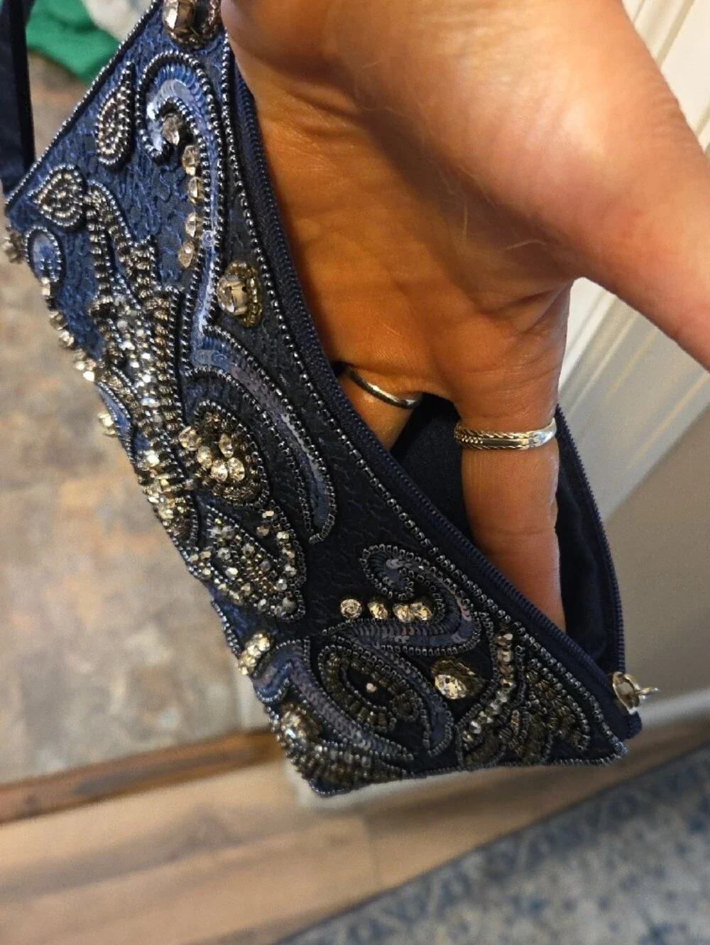 Navy Beaded Embellished Phone Crossbody
